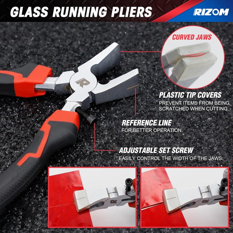 Rizom Glass Cutters Tools, Glass Cutter 2-20MM, 8" Glass Running Pliers with Curved Jaws, 6" Breaker Grozer Pliers, Glass Cutting Tool for Stained Glass, Tiles, Mosaic Cutting - Image 2